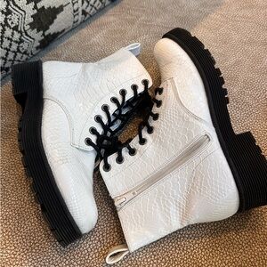 Coconuts by Matisse White + Black Combat Boots